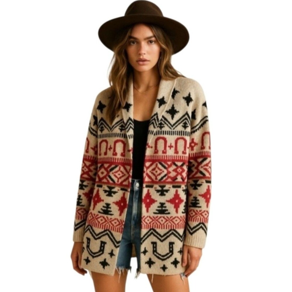Lucky Brand Equestrian NWT Size LARGE Festival Western Cowboy Cardigan Sweater